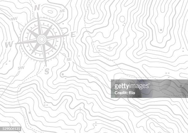 topographic kompass und karte hintergrund - kompass stock-grafiken, -clipart, -cartoons und -symbole