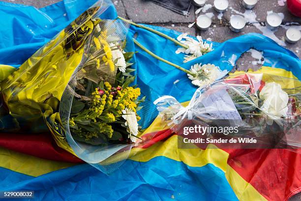 Brussels 23 March 2016. People from Brussels gathered at the Beurs square in the center of town to remember the victims of the terrorist attacks at...