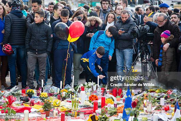 Brussels 23 March 2016. People from Brussels gathered at the Beurs square in the center of town to remember the victims of the terrorist attacks at...