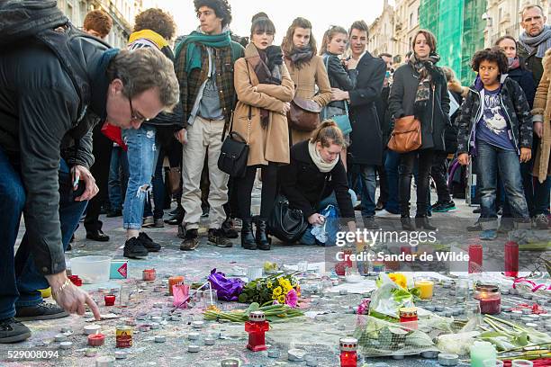 Brussels 23 March 2016. People from Brussels gathered at the Beurs square in the center of town to remember the victims of the terrorist attacks at...
