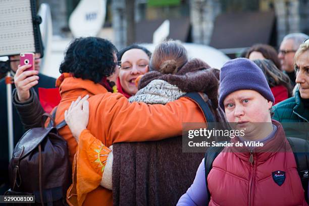 Brussels 23 March 2016. People from Brussels gathered at the Beurs square in the center of town to remember the victims of the terrorist attacks at...