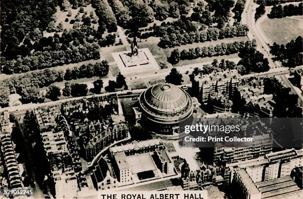 Aerial view of the Royal Albert Hall, 1939. The Albert Hall, a concert hall seating 8000 people, was named in memory of Prince Albert. Built to...