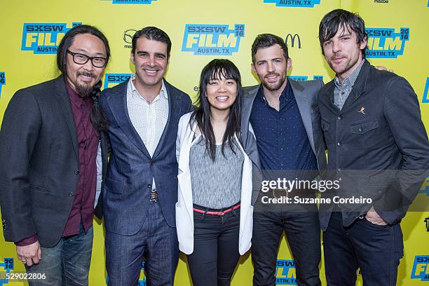 The Avett Brothers pose with Thao Nguyen before the screening of 'A Song For You: The Austin City Limits Story' during the 2016 SXSW Music, Film +...