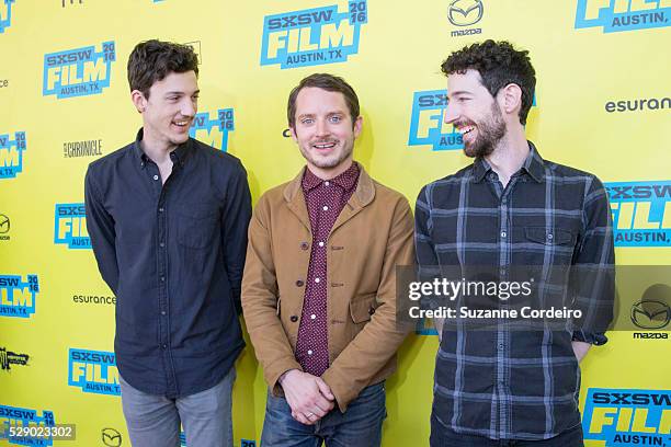 Director Ben Brewer, actor Elijah Wood and director Alex Brewer attend the screening of 'The Trust' during the 2016 SXSW Music, Film + Interactive...