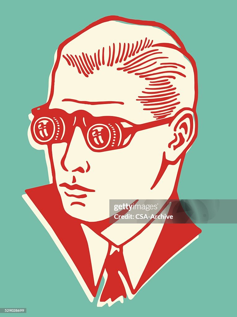 Man Wearing Binocular Eyeglasses