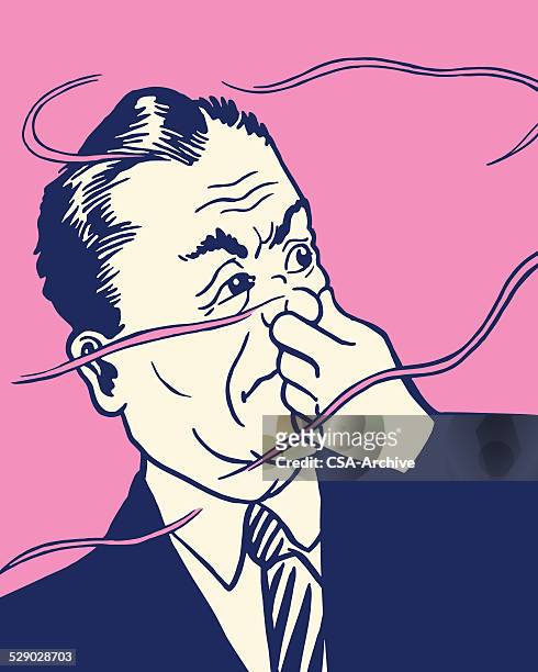 man pinching his nose from an odor - unpleasant smell stock illustrations
