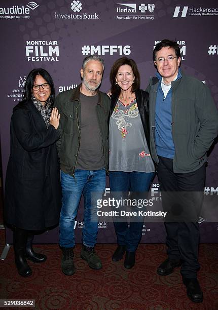 Tracey Stewart, Jon Stewart, Stephen Colbert and Evie Colbert attend the Montclair Film Festival 2016 on May 7, 2016 in Montclair City.