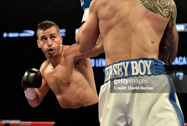 David Lemieux punches Glen Tapia during the NABO middleweight title fight at T-Mobile Arena on May 7, 2016 in Las Vegas, Nevada.