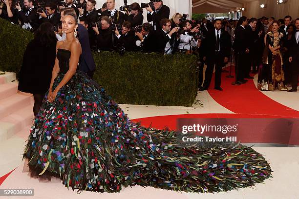 Zoe Saldana attends the 2016 Costume Institute Gala at the Metropolitan Museum of Art on May 02, 2016 in New York, New York.