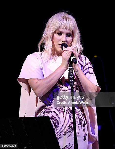 Singer Kesha performs onstage during The Humane Society of the United States' to the Rescue Gala at Paramount Studios on May 7, 2016 in Hollywood,...