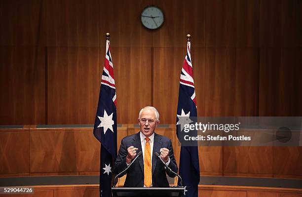 Prime Minister Malcolm Turnbull speaks to the media during a press conference at Parliament House on May 8, 2016 in Canberra, Australia. Malcolm...