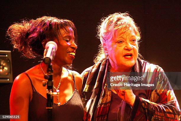 Singer Lynieve Austin with actress and singer Sylvia Syms, The Warehouse, Croydon, London. Image by Brian O'Connor.