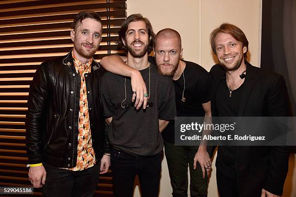 Musicians Daniel Platzman, Daniel Wayne Sermon, Dan Reynolds and Ben McKee of Imagine Dragons attend City Year Los Angeles Spring Break Event at Sony...