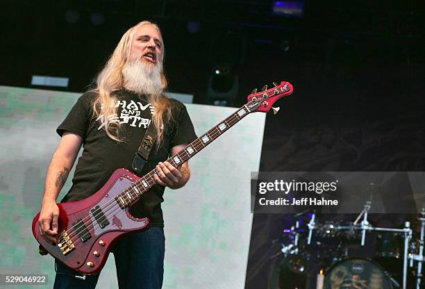 Bassist John Campbell of Lamb of God performs at Charlotte Motor Speedway on May 7, 2016 in Concord, North Carolina.