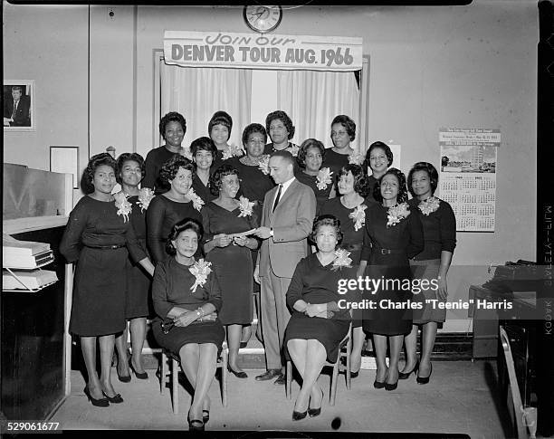 Group portrait of the Gould Singers, seated from left: Naomi Porter, Carrie Green; standing first row: Ethel Kindred, Lois Francis, Ruby Gould...