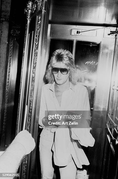 Rod Stewart wearing sunglasses; circa 1960; New York.