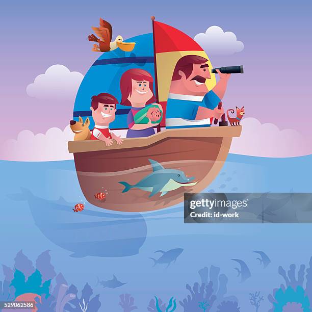 stockillustraties, clipart, cartoons en iconen met family sailing - angelfish