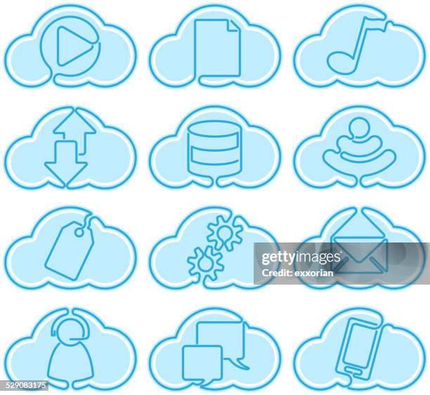 cloud services icon set - cloud storage stock illustrations