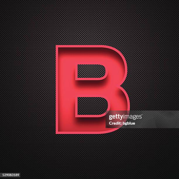 alphabet b design-red letter auf carbon faser-hintergrund - b b stock-grafiken, -clipart, -cartoons und -symbole