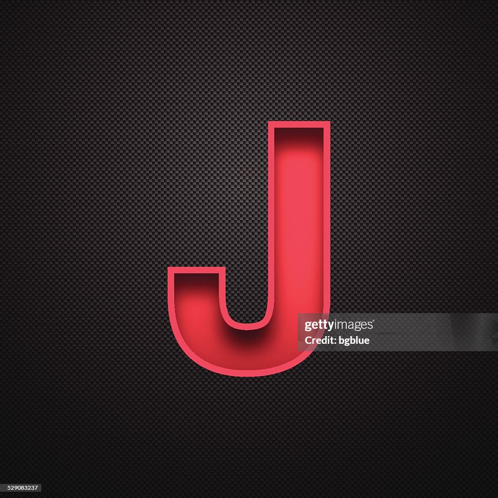 Alphabet J Design - Red Letter on Carbon Fiber Background