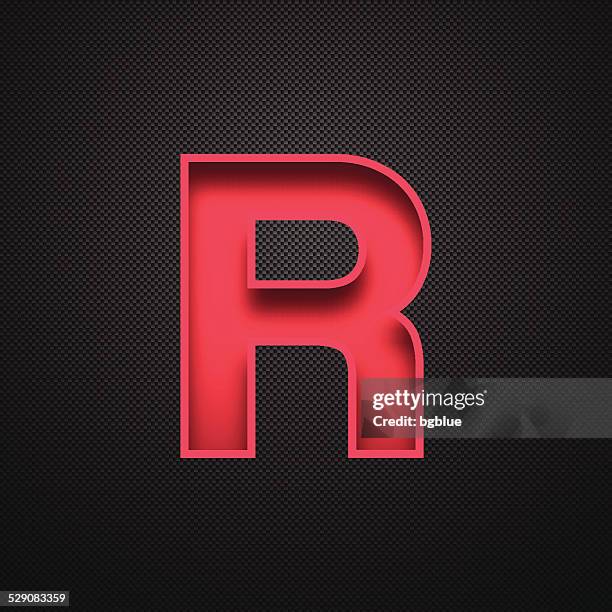 alphabet r design-red letter auf carbon faser-hintergrund - letter r stock-grafiken, -clipart, -cartoons und -symbole