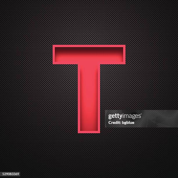 alphabet t design - red letter on carbon fiber background - t stock illustrations