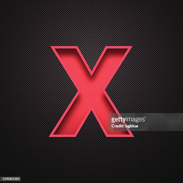 alphabet x design - red letter on carbon fiber background - letter x stock illustrations