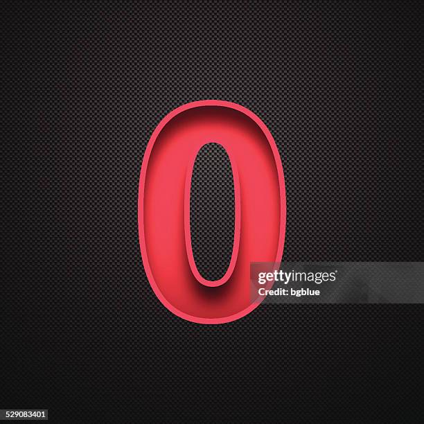 number 0 design (zero). red number on carbon fiber background - noughts stock illustrations