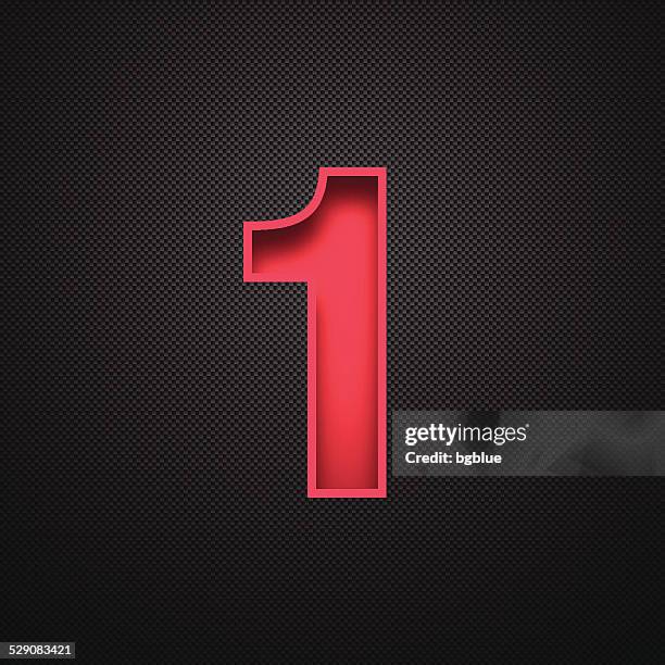 number 1 design (one). red number on carbon fiber background - be the first stock illustrations