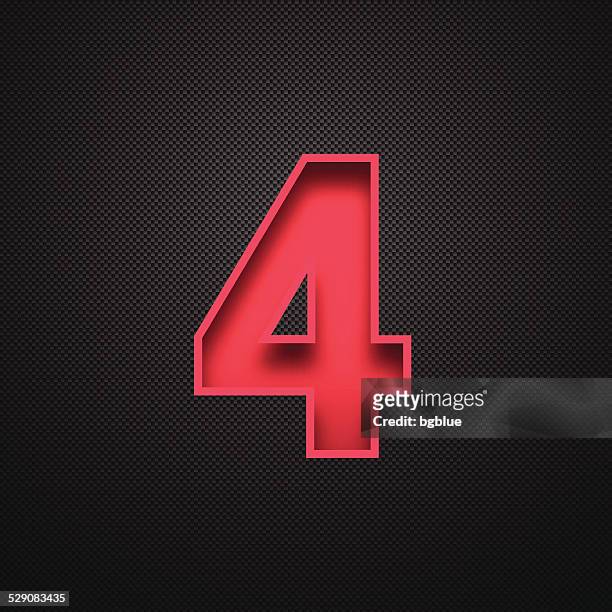 stockillustraties, clipart, cartoons en iconen met number 4 design (four). red number on carbon fiber background - number 4