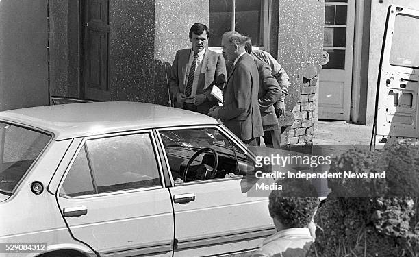 The unmarked Garda car in which Detective Garda Frank Hand was killed in during the raid on the Drumree Post Office, Co Meath. Photographer Tom...