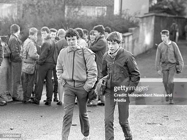 First year students Finbarr Doyle and Trevor Morgan both from Edmonstown arriving for the first day back at school after the mid-term break at...