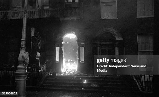 The British Embassy on Merrion Sq which was set a blaze in the proterst following Bloody Sunday, circa February 1972, .