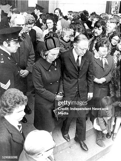 Pictured leaving the Pro-cathedral after attending a special requiem mass for the victims of the car bomb explosions in Dublin and Monaghan on the ,...