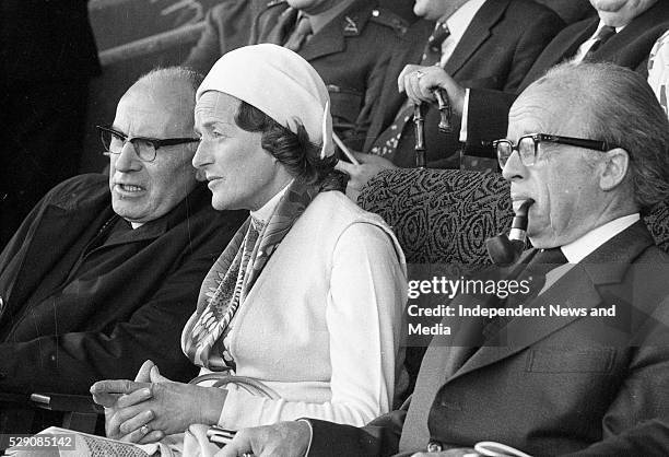 President Erskine Childers his wife Rita and Archbishop of Cashel Dr Thomas Morris at the 1974 All-Ireland Football Final between Dublin and Galway...