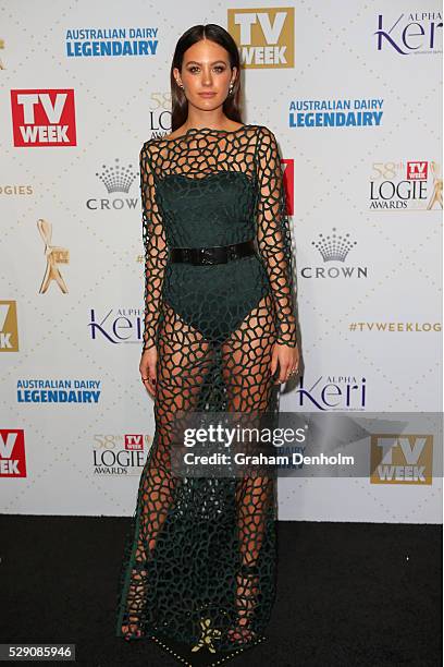 Jesinta Campbell arrives at the 58th Annual Logie Awards at Crown Palladium on May 8, 2016 in Melbourne, Australia.