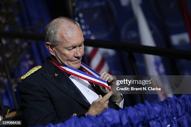 Chairman of the Joint Chiefs of Staff/medal of honor recipient General Martin Dempsey attends the 2016 Ellis Island Medals of Honor ceremony held at...