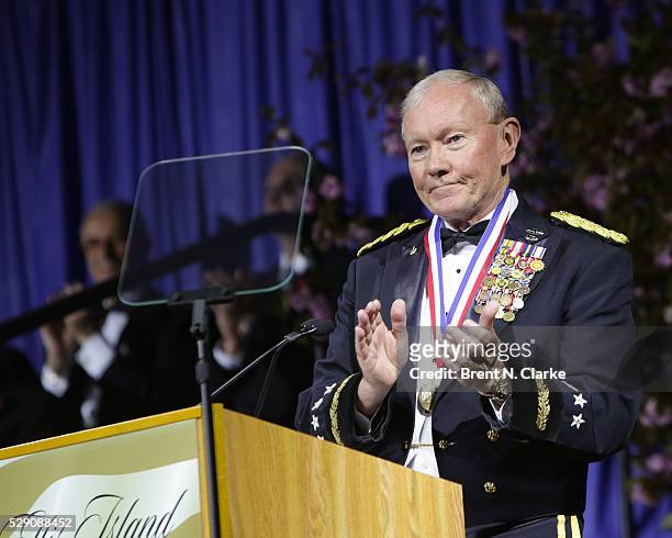 Chairman of the Joint Chiefs of Staff/medal of honor recipient General Martin Dempsey speaks on stage during the 2016 Ellis Island Medals of Honor...