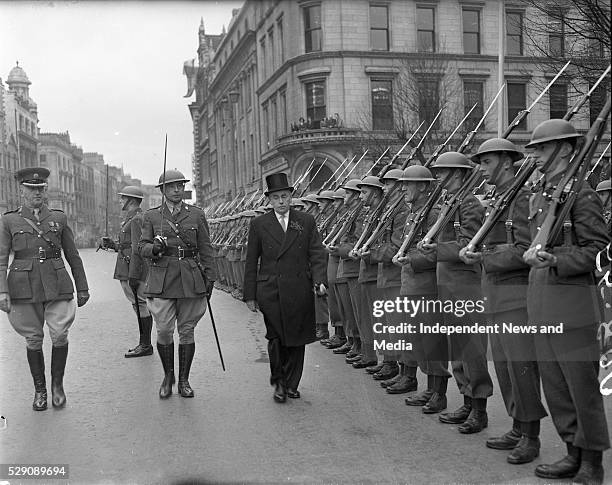 An Taoiseach Mr J A Costello inspecting Guard of Honour, .