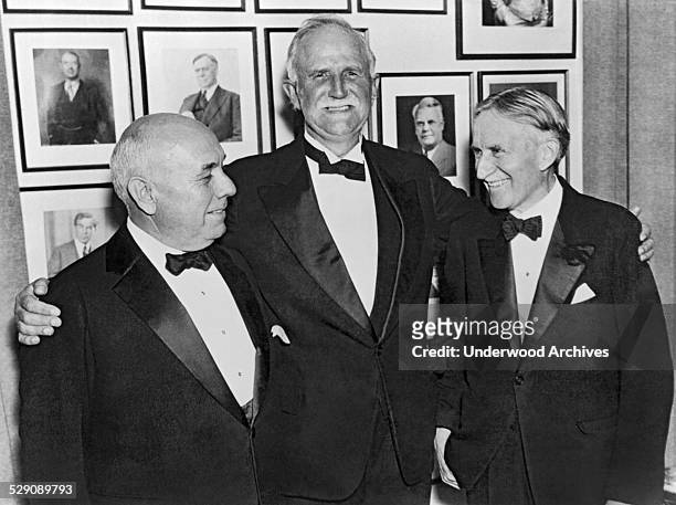 Three of the prominent attendees at the Committee of One Hundred meeting, February 14, 1936. . L-R: 5 & 10 magnate S.S. Kresge of Detroit,...