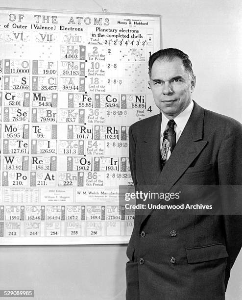 Chemistry Nobel Prize recipient Glenn Seaborg at the University of California Lawrence Radiation Lab, Berkeley, California, circa 1951.