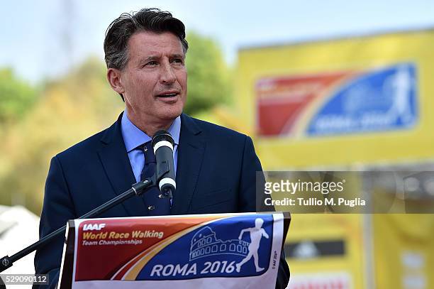 Lord Sebastian Coe, President of IAAF, takes a speach during the IAAF World Race Walking Team Championship Rome 2016 Opening Ceremony on May 7, 2016...