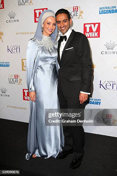 Waleed Aly and wife Susan Carland arrive at the 58th Annual Logie Awards at Crown Palladium on May 8, 2016 in Melbourne, Australia.