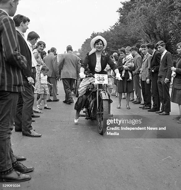 On her way to Mosney yesterday on her 1926 AJS 350cc was Miss Rita Greene, Harold's Cross, the only lady competitor in the Veteran Motor Cycle Run to...