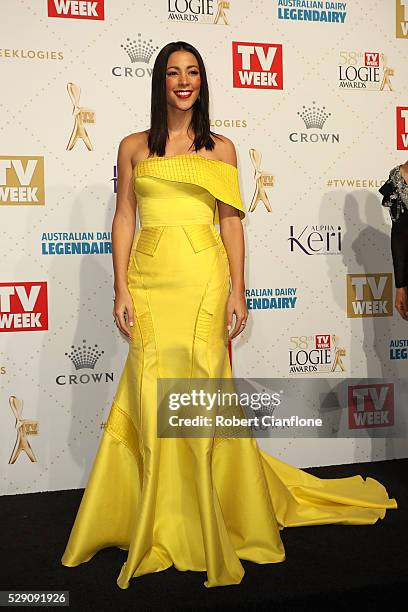 Tara Rushton arrives at the 58th Annual Logie Awards at Crown Palladium on May 8, 2016 in Melbourne, Australia.