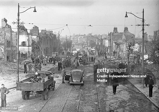 The North Strand the morning after the Geman bombing, On the night of 31st May 1941, four high-explosive bombs were dropped by German aircraft on the...