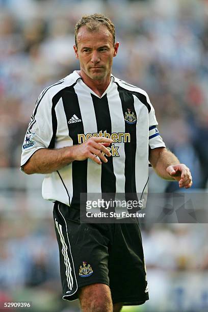 Alan Shearer of Newcastle United in action during the Barclays Premiership game between Newcastle and Chelsea at St James Park on May 15, 2005 in...
