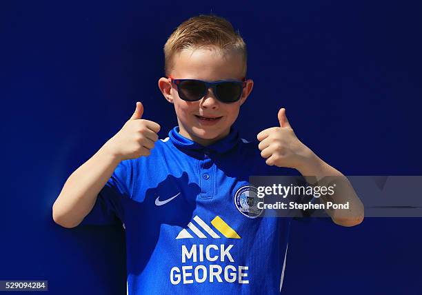 Young Peterborough United fan shows his support prior to the Sky Bet League One match between Peterborough United and Blackpool at ABAX Stadium on...