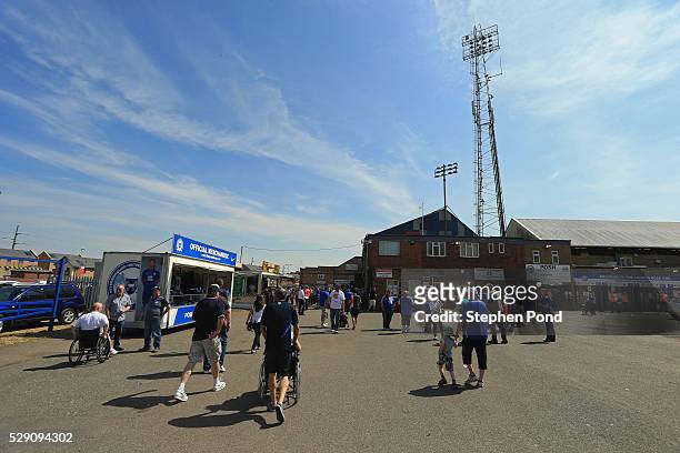 Fans walk outside the stadium prior to the Sky Bet League One match between Peterborough United and Blackpool at ABAX Stadium on May 8, 2016 in...