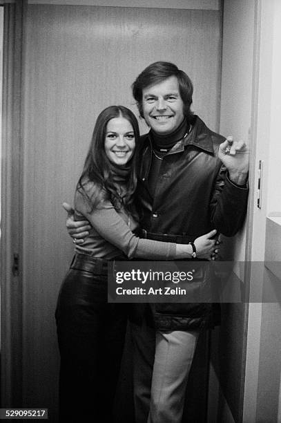 Robert Wagner with Natalie Wood on board the SS France on their second honeymoon; circa 1970; New York.